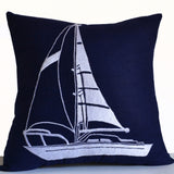 Decorative Pillow Nautical Vibe Yacht Motif  In Navy Blue Linen