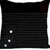 Handcrafted Zen Designer Black Linen Throw Pillows with Sashiko and Crystals Holiday gift