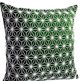 Emerald Green throw pillow with silver embroidered hemp leaf - Sashiko pillow cover- Cushion cover - Geometric Throw  pillow