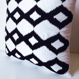 Black Ikat on White Silk Pillow Cover