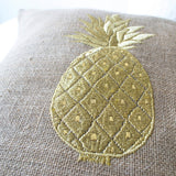 Gold Pineapple Embroidered Burlap Pillow Covers Modern Decor Chair Pillow