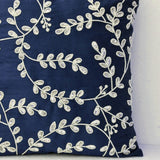 Handmade Bead Sequin Leaves Navy Blue Pillow Cover -Silk Throw Pillow Cover