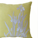 Flower Pillow- Yellow Pillow Cover -Iris Flowers Embroidered Pillow- Linen Pillow Covers- Modern Throw pillows- 16x16- Yellow White Pillows