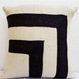 Decorative Cushion Cover With Geometric Applique On Black Ivory Burlap