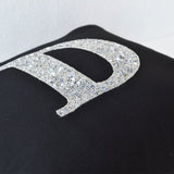 Handcrafted Silver Sequin Monogram Throw Pillows Cover On Black Linen