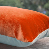 Handcrafted Decorative Pillows In Peach Velvet And Oatmeal Linen