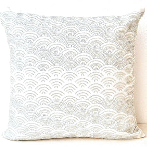 Decorative throw pillow covers -Ivory white throw pillows with detailed embroidered waves - Sashiko- Cushion cover - Couch pillows 16x16