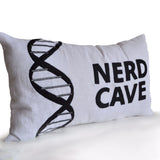 Decorative Throw Pillow Cover White Linen Black Nerd Cave Embroidery Gift For Him Bachelor Pad