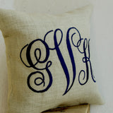 Ivory Burlap Monogram Pillows - Custom Decorative Pillow- Cursive Font Three Letter pillowcase- Initial Cushion - Wedding Pillow-16x16-Gift