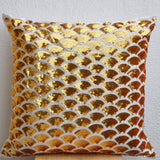 Gold Sequin Pillows With Embroidered Waves Scales Scallops Sashiko Cushion Accent Toss Pillow