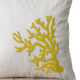 Handmade Nautical Pillow Cover With Yellow Coral Beads On ivory white silk