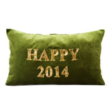 Happy New Year Pillow - Green gold velvet cushion - Decorative throw pillows with greetings -Gold sequin pillow -lumbar pillow - 12x20 -gift