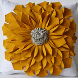 Dorm Pillow, Felt Flower Pillow Cover, Mustard Gray White Pillow Case