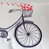 Decorative Throw Pillow Cover with Heart Bicycle Embroidered on Canvas-12x20- Engagement Wedding Anniversary Birthday Gift- Back to School