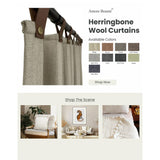 Custom Herringbone Wool Curtains with Genuine Leather Tabs and Brass Buttons