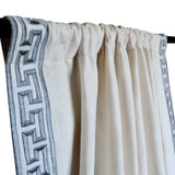 Ivory Linen Curtain With Gray Greek Key Embroidery On Either Side