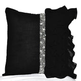 Elegant Black ruffled sequin throw pillow - 16X16  Decorative Pillow - Black cushion cover - Gift Pillow