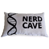 Decorative Throw Pillow Cover White Linen Black Nerd Cave Embroidery Gift For Him Bachelor Pad