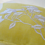 Flower Pillow- Yellow Pillow Cover -Iris Flowers Embroidered Pillow- Linen Pillow Covers- Modern Throw pillows- 16x16- Yellow White Pillows