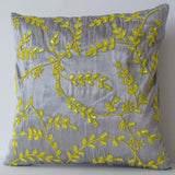 Decorative Gray Yellow Beaded Sequin Throw Pillows With Leaves