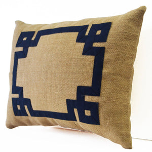 Burlap Lumbar Pillow in Greek Key Pattern