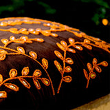 Brown Accent Pillows Orange Bead Sequin Detailed Leaves Cushion