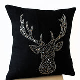 Deer Pillow covers -Animal pillow stag embroidered in silver sequin -Burlap pillows -Moose pillow - Silver pillows- Christmas pillows 16x16