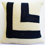 Decorative Cushion Cover With Geometric Applique On Black Ivory Burlap