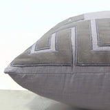 Greek Key Linen Throw Pillow Cover, Velvet Applique Gray Pillow Case