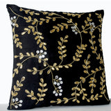 Black Silk Gold Leaves Pillows Cover