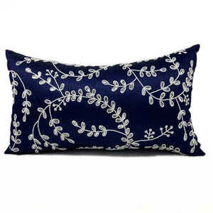 Handmade Bead Sequin Leaves Navy Blue Pillow Cover -Silk Throw Pillow Cover