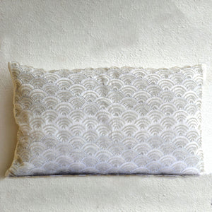 Decorative throw pillowcase -Ivory white lumbar pillows- Sashiko wave pattern pillow cover- Cushion cover zipper -Throw pillows - 12x20