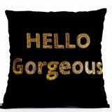 Hello Gorgeous Pillow, Gold Sequins Pillow Cover, Beaded Throw Pillows, Black Gold Sequin Pillows