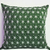 Emerald Green throw pillow with silver embroidered hemp leaf - Sashiko pillow cover- Cushion cover - Geometric Throw  pillow