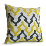 Gray Yellow Rhapsody On Ivory Silk With Beaded Throw Pillow Cover