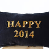 Happy New Year Pillow - Grey gold velvet cushion - Decorative throw pillows with greetings - Gold sequin pillow -lumbar pillow - 12x20 -gift