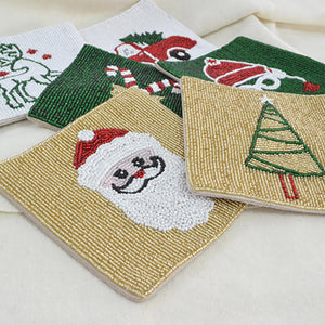 Hand Beaded Set of 6 Christmas Coasters