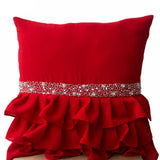 Elegant Red ruffled sequin throw pillow -16X16 Decorative Pillow -Red cushion covers -Gift Pillow -Beaded Pillows -Christmas Pillow Cases