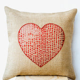 Gracious Love Large Heart Burlap Pillow Cover Embellished In Red Sequin