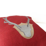 Deer Antler Pillow On Red Burlap With Embroidery For Christmas Decor