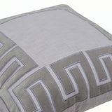 Greek Key Linen Throw Pillow Cover, Velvet Applique Gray Pillow Case