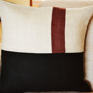 Geometric Color Block Burlap Accent Pillow Cover In Black White Brown Jute Hessian