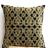 Floral Trellis Pillow Cover in Black and Gold