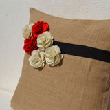 Burlap pillow cover with red white flower Decorative cushion cover Throw pillow