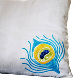 Decorative throw pillows with peacock feather embroidery- Silk pillows ivory white- Sofa pillows- Cushion cover zipper - 20x20 Throw pillow