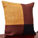 Burlap Pillow Cover With Color Block In Black Mustard Brown For A Designer Look