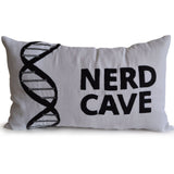 Decorative Throw Pillow Cover White Linen Black Nerd Cave Embroidery Gift For Him Bachelor Pad