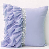 Designer Pillow Cover In Lilac With Ruffles And sequins Gift Pillow Accent Pillow