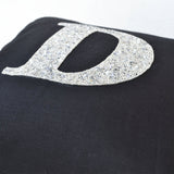 Handcrafted Silver Sequin Monogram Throw Pillows Cover On Black Linen