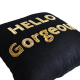 Hello Gorgeous Pillow, Gold Sequins Pillow Cover, Beaded Throw Pillows, Black Gold Sequin Pillows